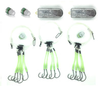 5 Hook Deep Drop Rig Bundle, Glow Squid or Glow Sleeve - 3 Rigs, 2 Lights, 2 Weights