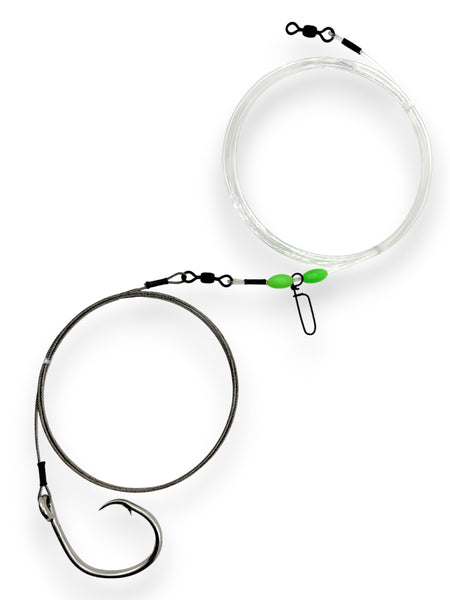compassed hook for fishing 5' Braided 480lb Stainless Leader with Mustad Circle Hook, 3 Pack – End Game Tackle Company