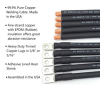4 AWG Gauge Fully Assembled Battery Cables, 1-15ft Lengths, Positive or Negative Wire, Pure Copper Battery Replacement Cables, Solar Car Truck RV Camper