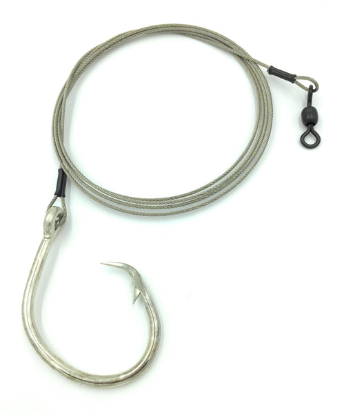 5' Braided 480lb Stainless Leader with Mustad Circle Hook, 3 Pack